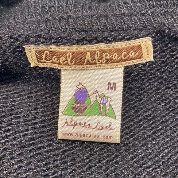 Lael Alpaca Sweater Vest Cardigan Medium Long Ruffle Collar Black Knit - Picture 13 of 16